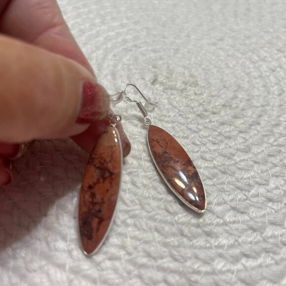 Natural RED RAINBOW JASPER Handmade Sterling 925 Dangle Earrings #488D - Picture 1 of 3